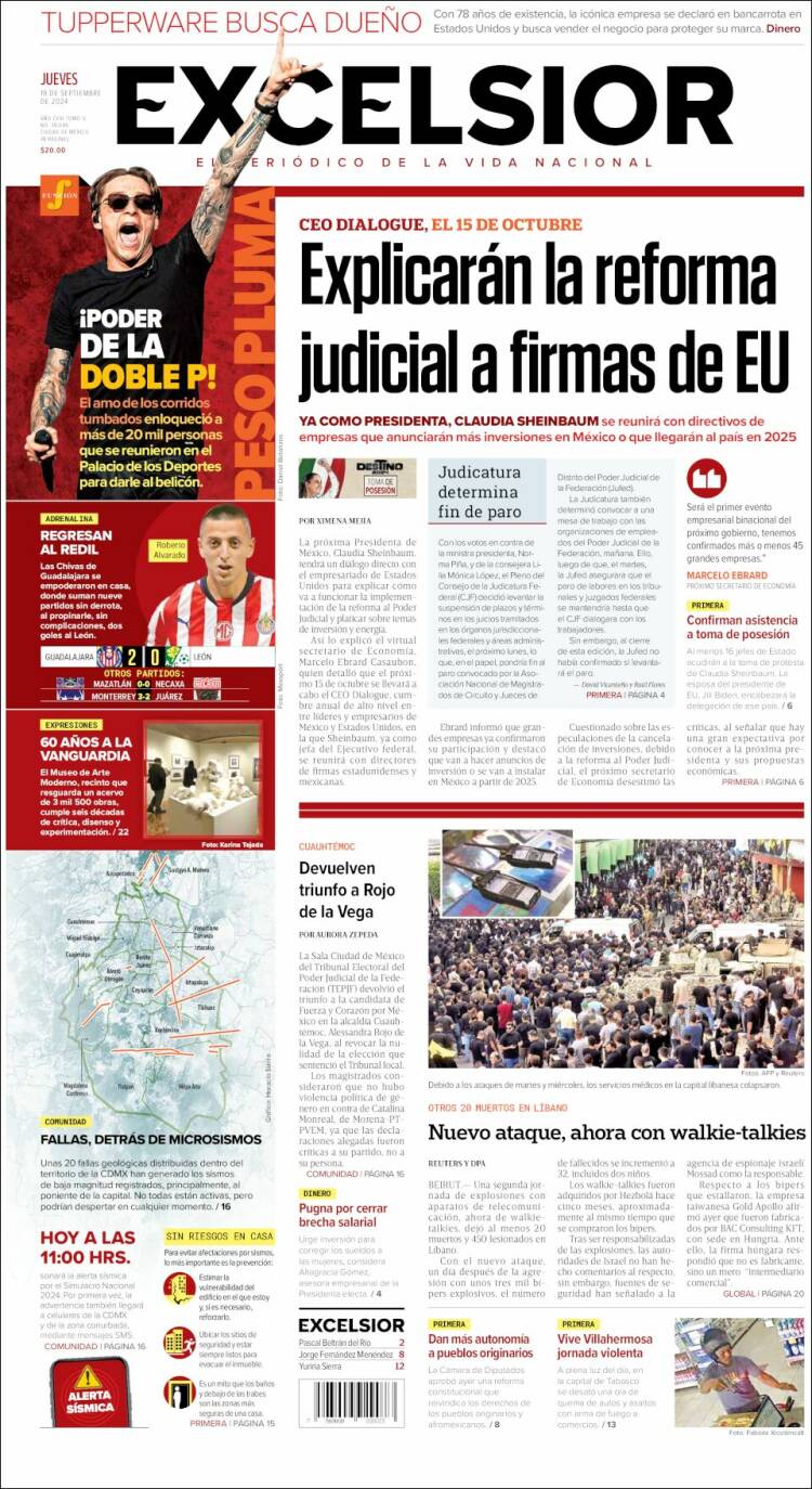 Portada de Excelsior (M&eacute;xico)