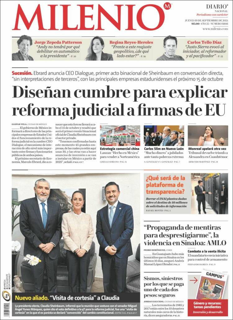 Portada de Milenio (M&eacute;xico)