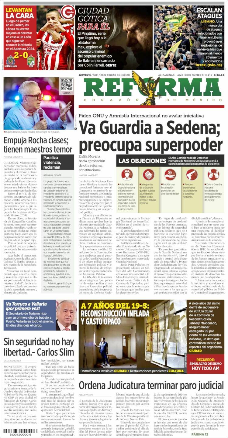 Portada de Reforma (M&eacute;xico)