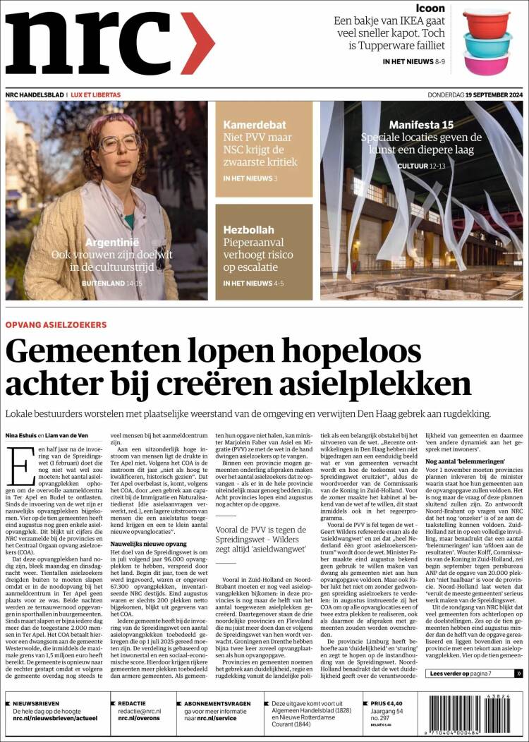Portada de NRC Handelsblad (Pa&iacute;ses Bajos)