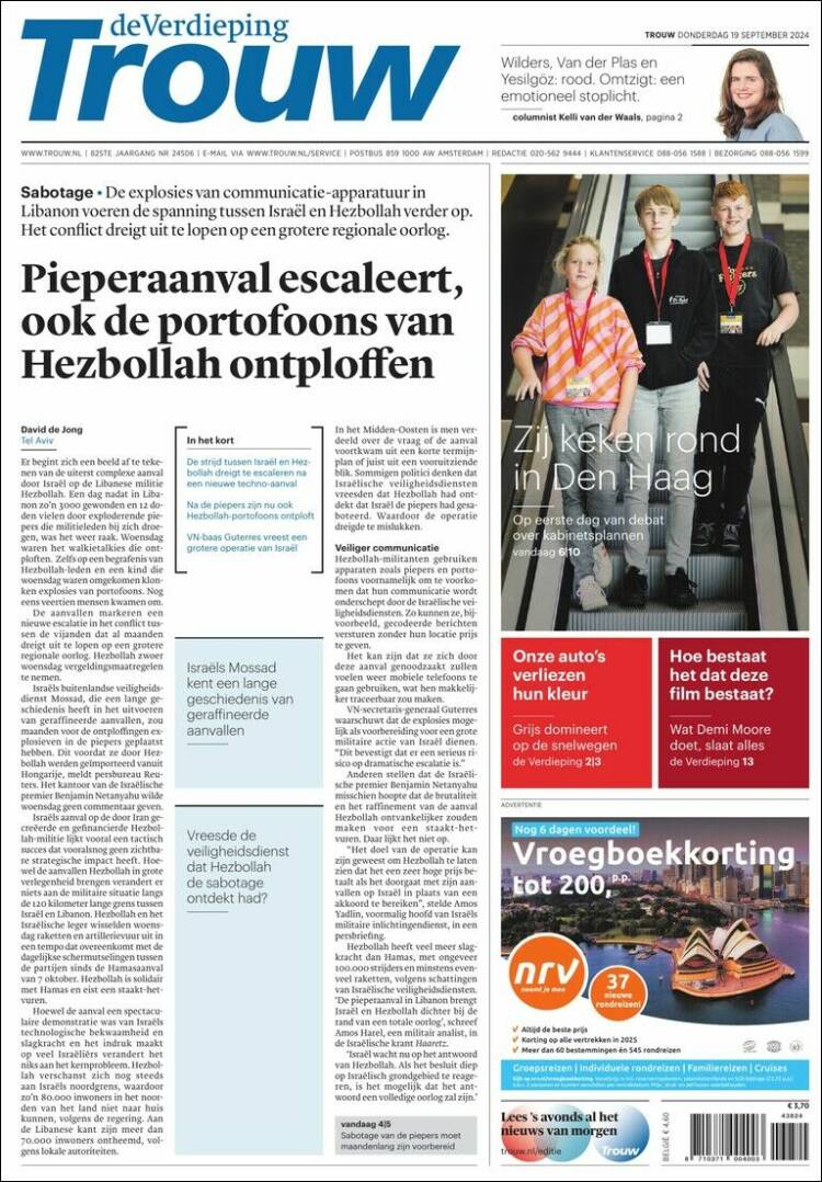 Portada de Trouw (Pa&iacute;ses Bajos)