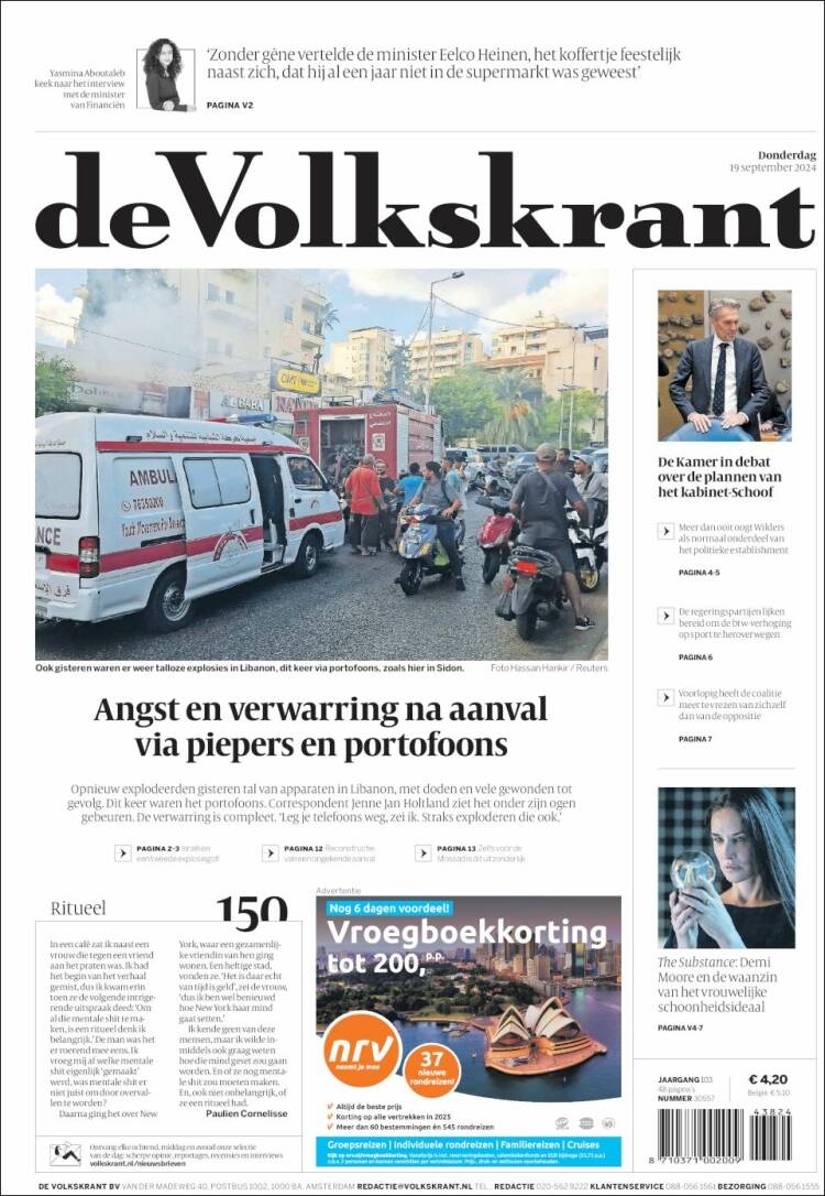Portada de De Volkskrant (Pa&iacute;ses Bajos)