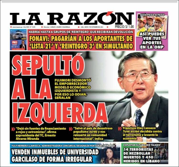 Portada de La Razón (Per&uacute;)