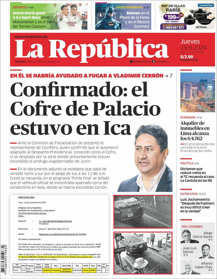 Portada de La Republica (Per&uacute;)