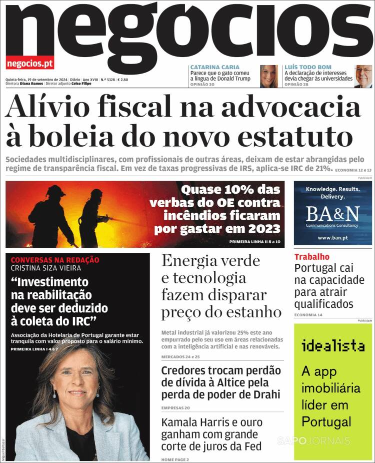 Portada de Jornal de Negócios (Portugal)