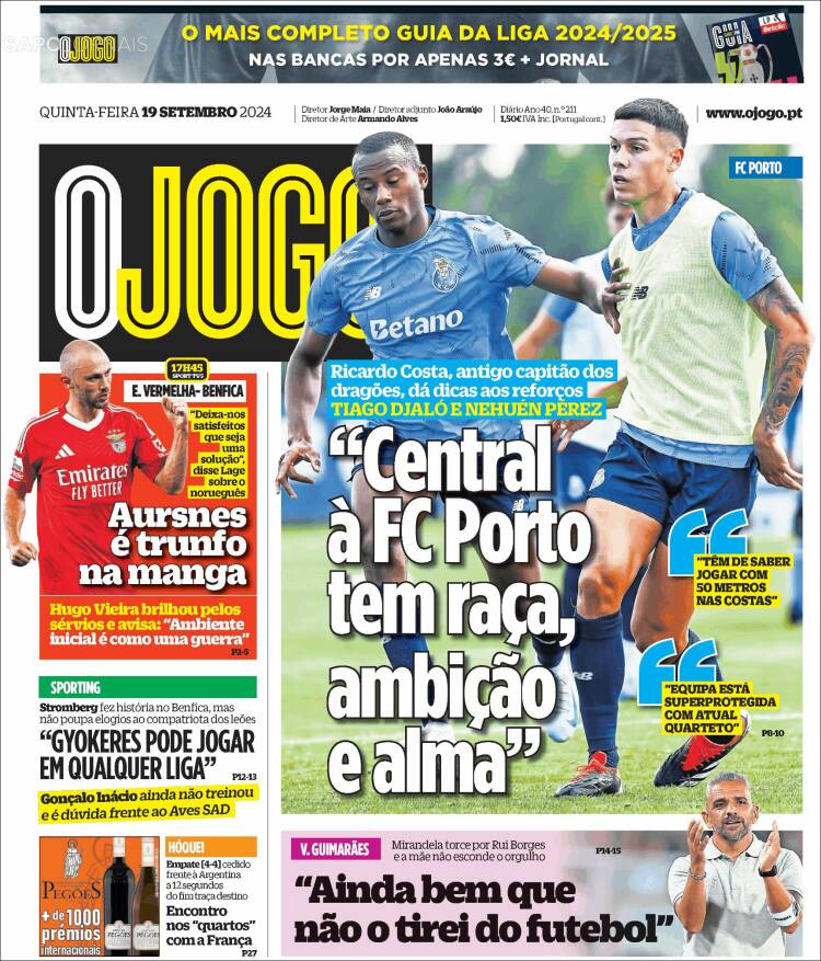 Portada de O Jogo (Portugal)
