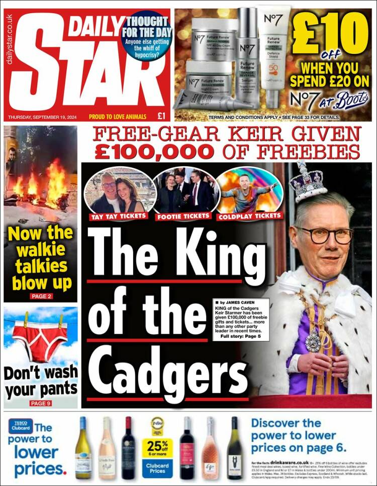 Portada de Daily Star (Reino Unido)