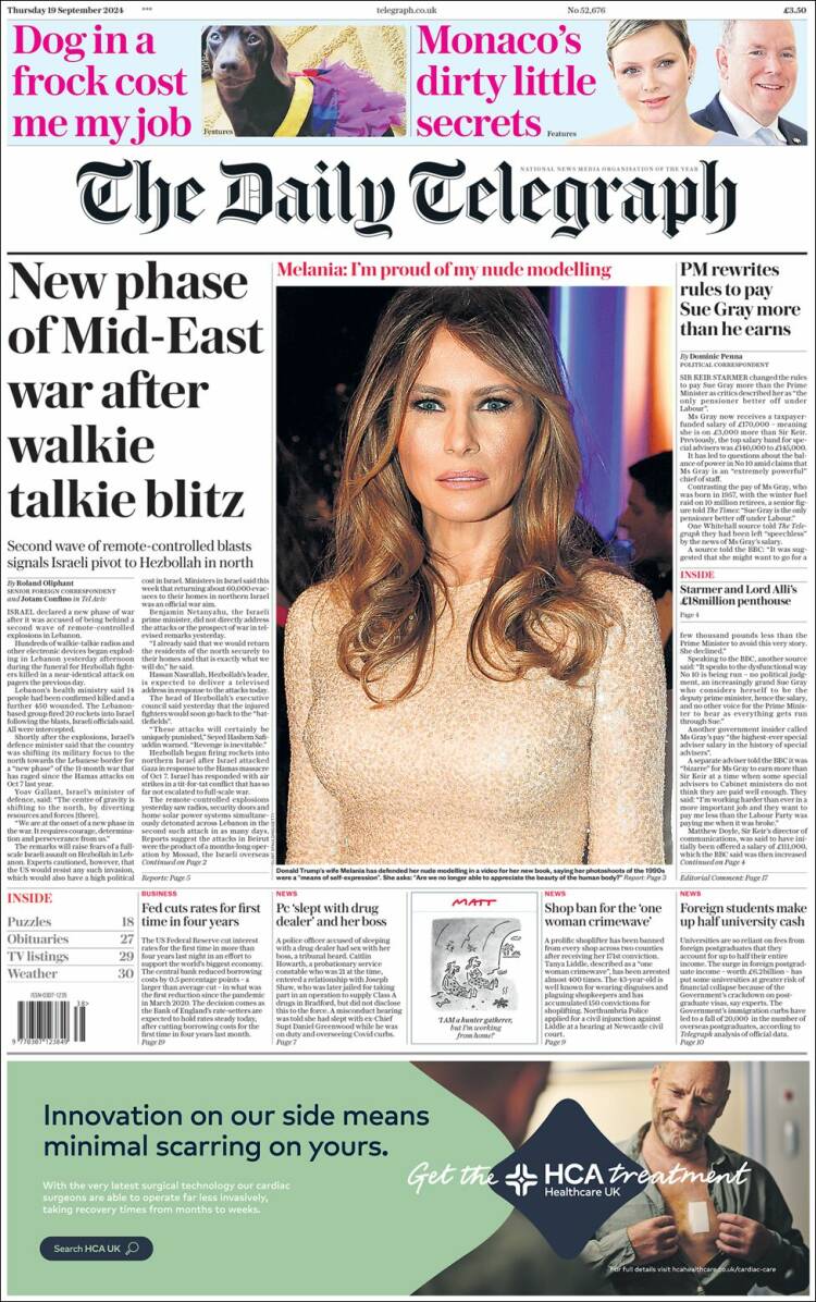 Portada de Daily Telegraph (Reino Unido)