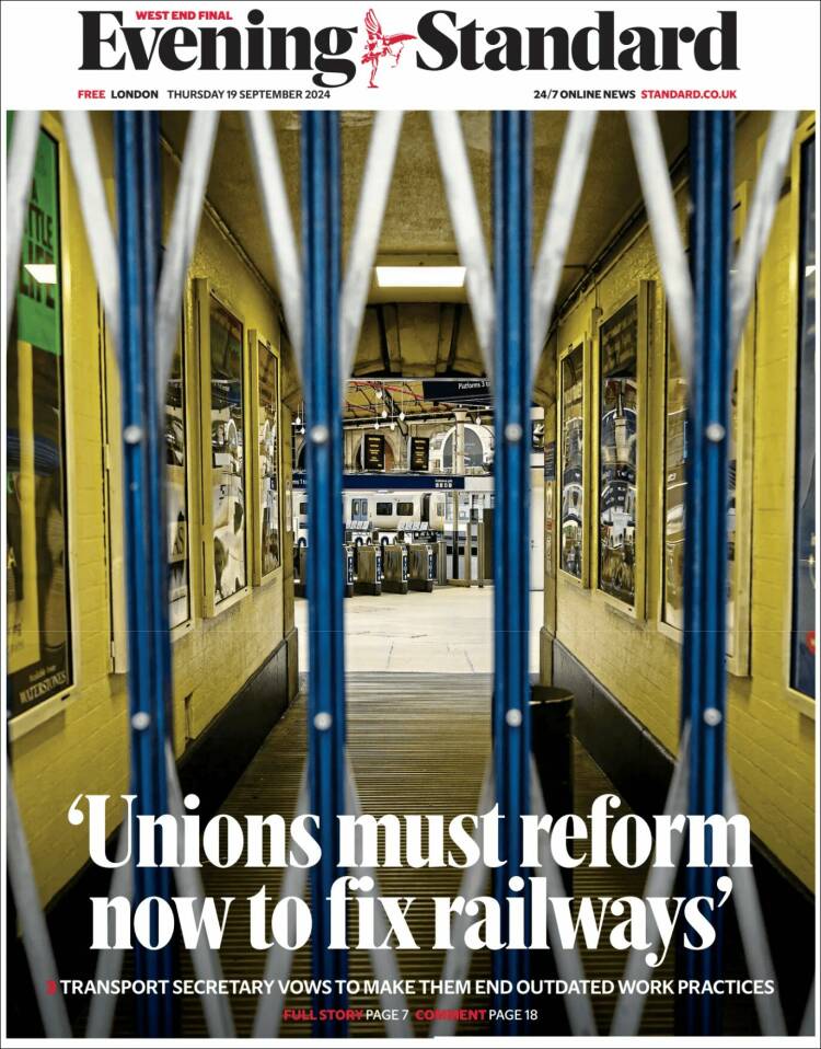 Portada de Evening Standard (Reino Unido)