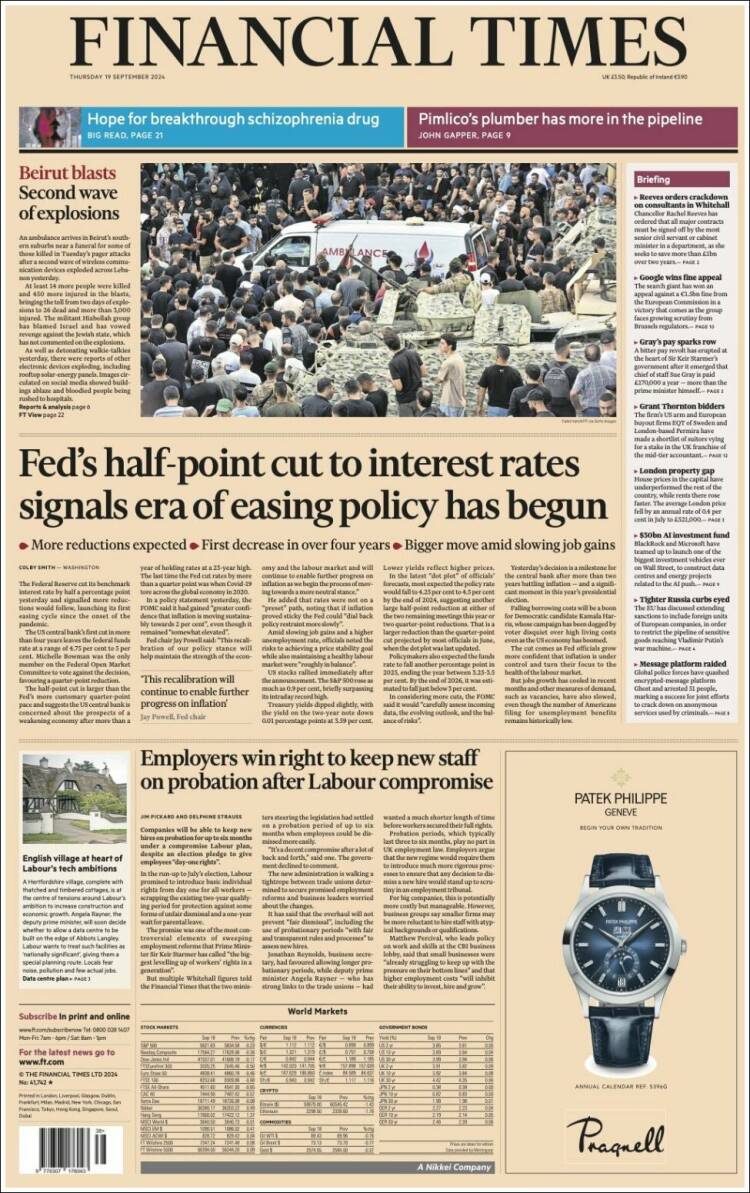 Portada de Financial Times (Reino Unido)