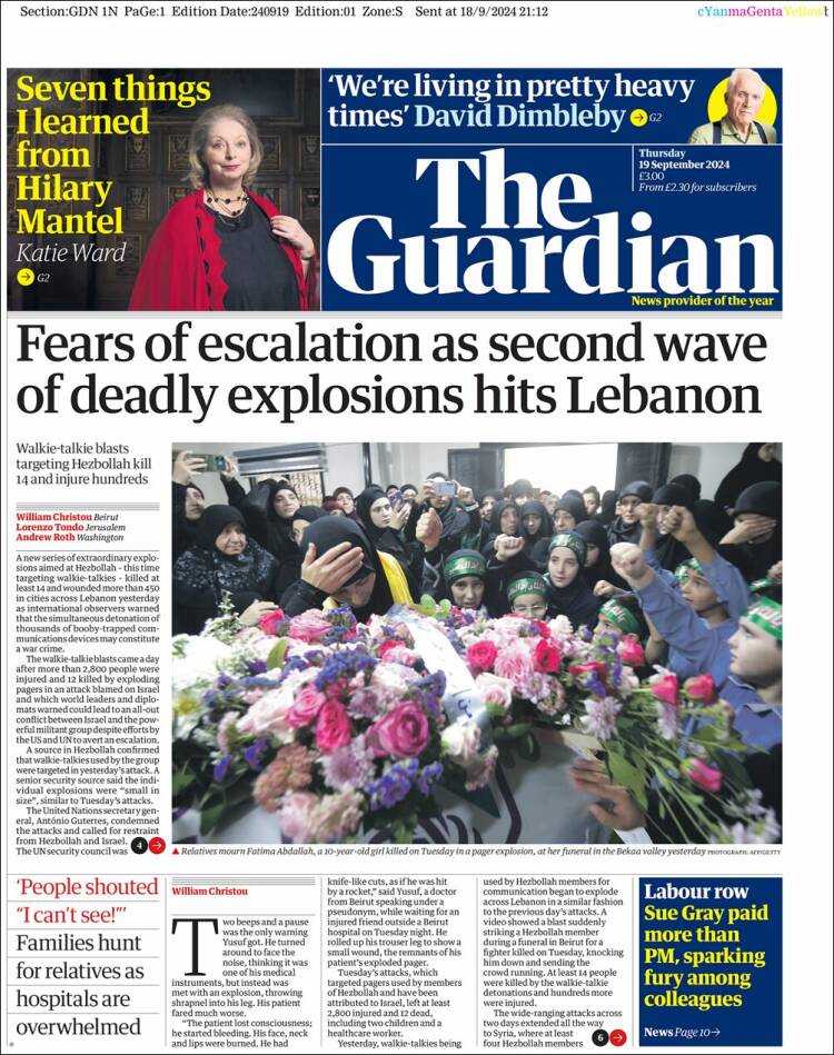 Portada de The Guardian (Reino Unido)