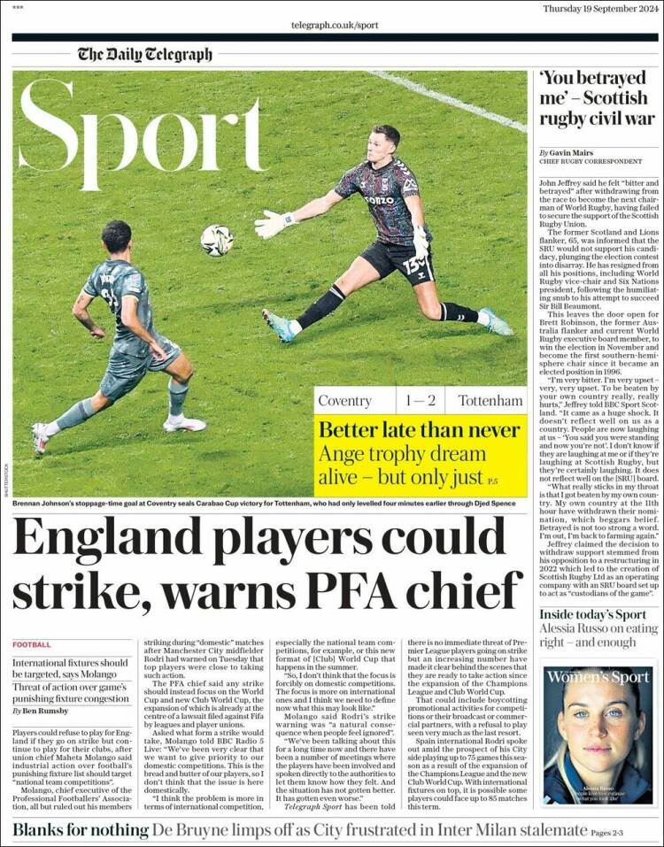 Portada de Telegraph Sport (Reino Unido)