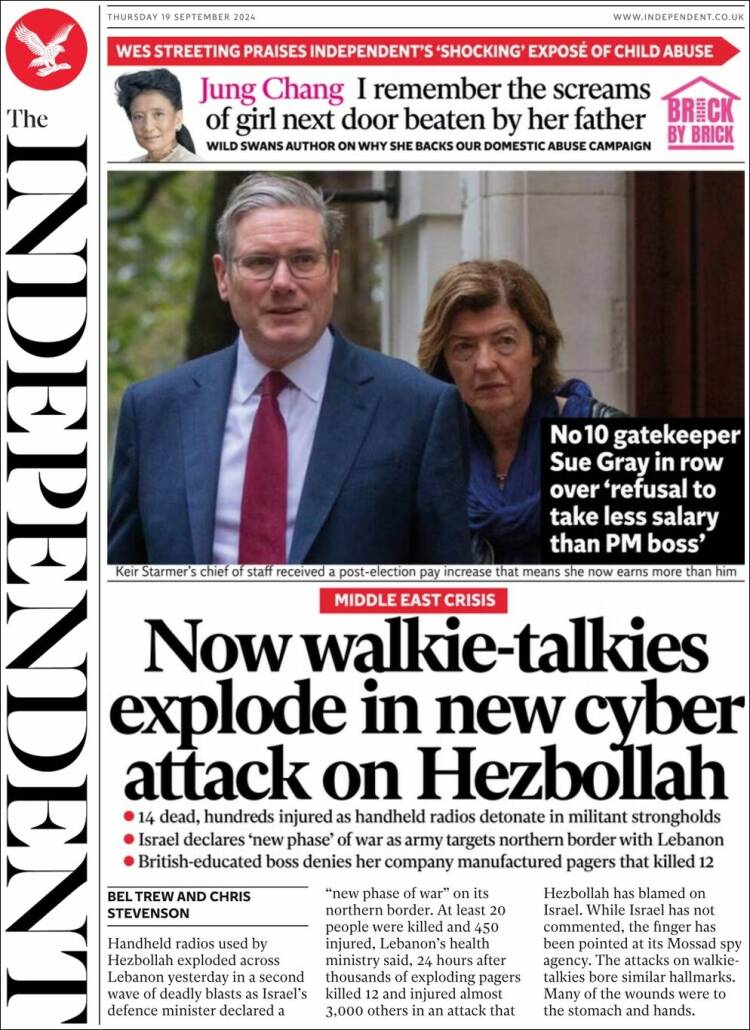 Portada de The Independent (Reino Unido)