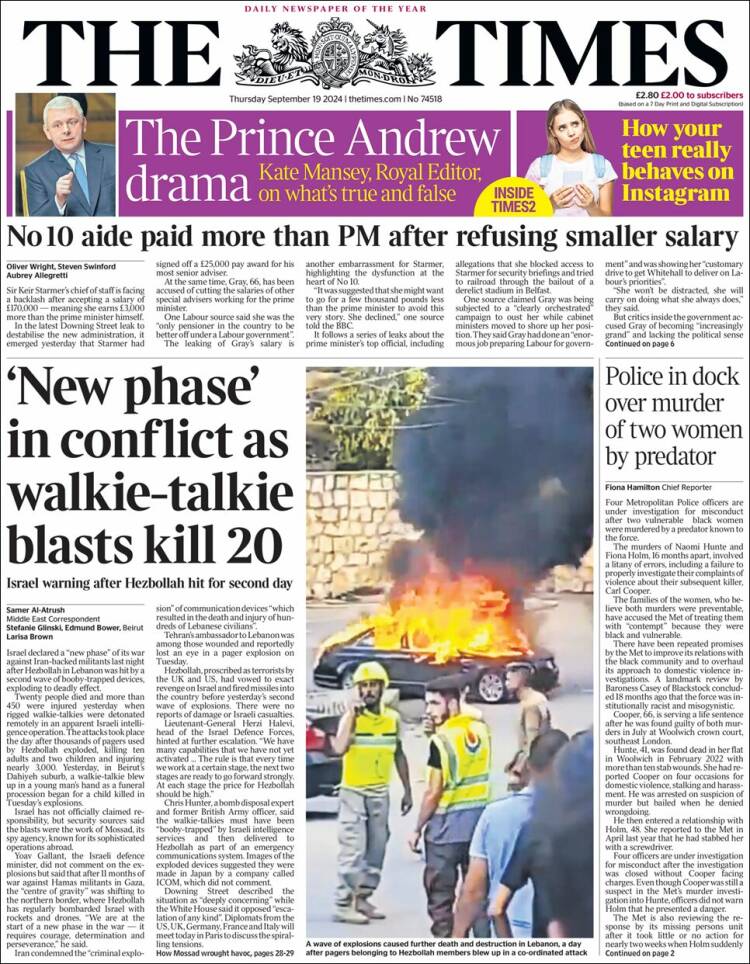 Portada de The Times (Reino Unido)