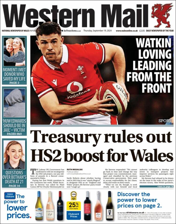 Portada de Western Mail (Reino Unido)