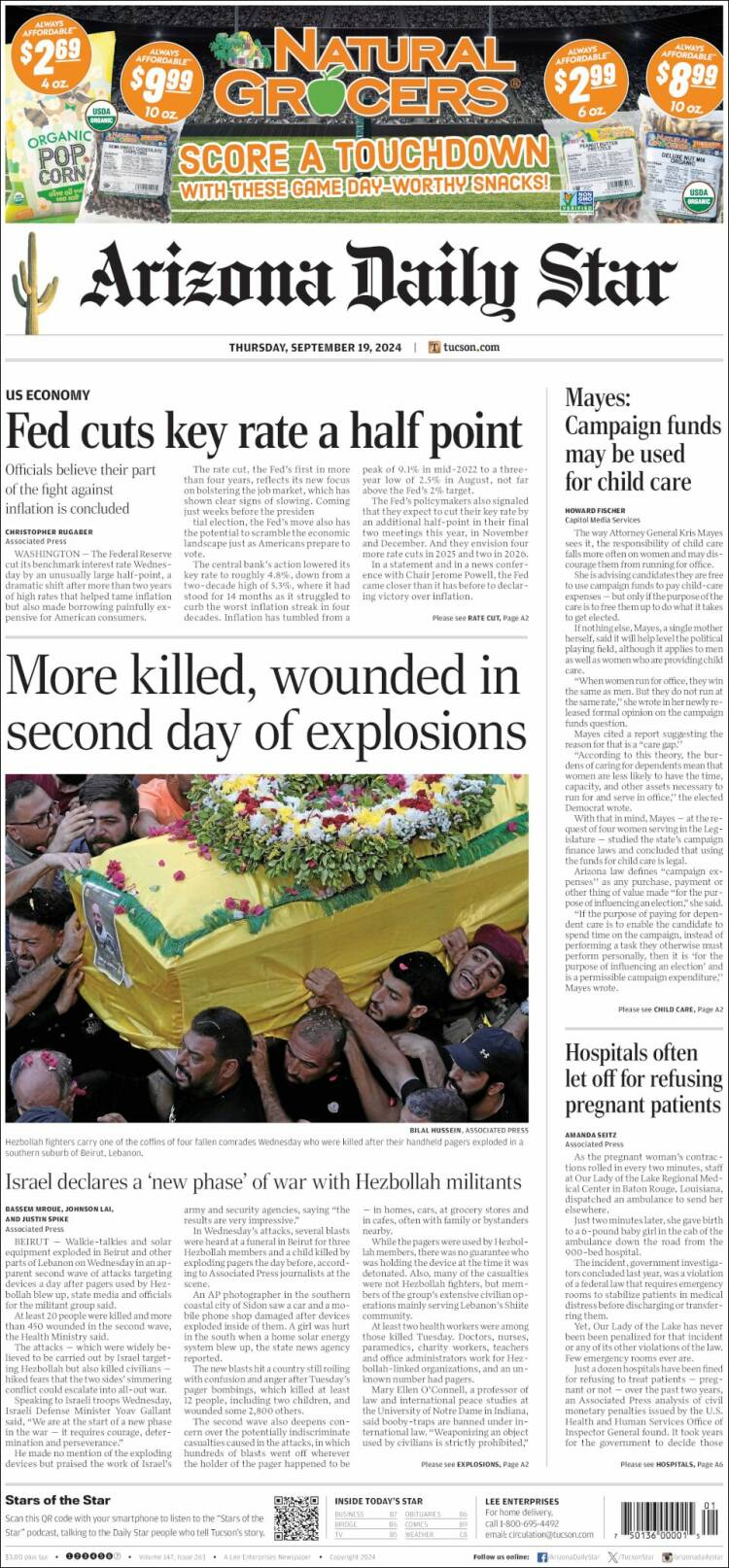 Portada de Arizona Daily Star (USA)