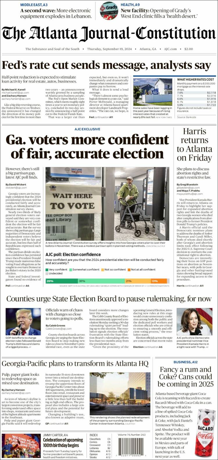 Portada de The Atlanta Journal-Constitution (USA)