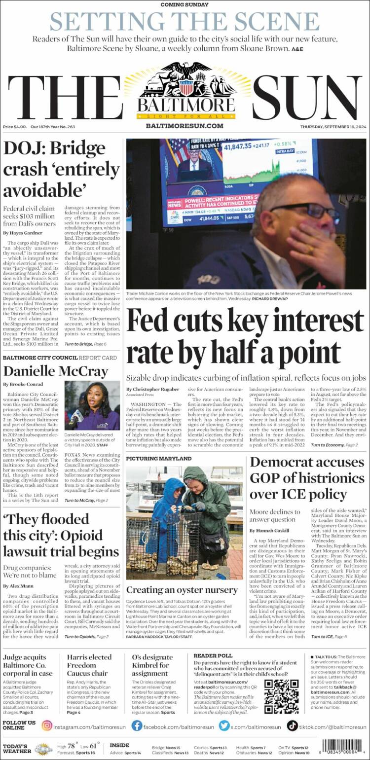 Portada de The Baltimore Sun (USA)