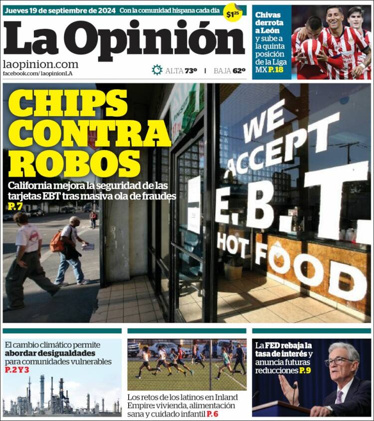 Portada de La Opinión (USA)