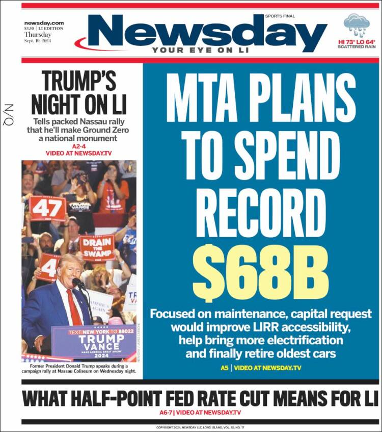 Portada de Newsday (USA)