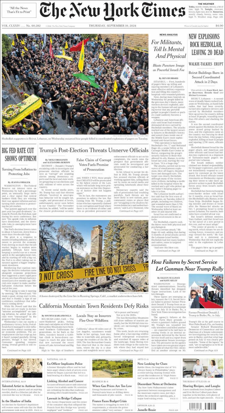 Portada de New York Times (USA)
