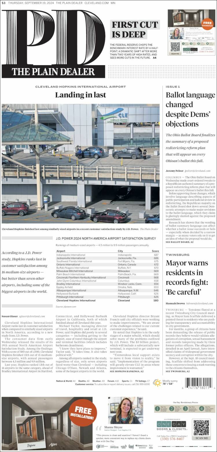 Portada de The Plain Dealer (USA)