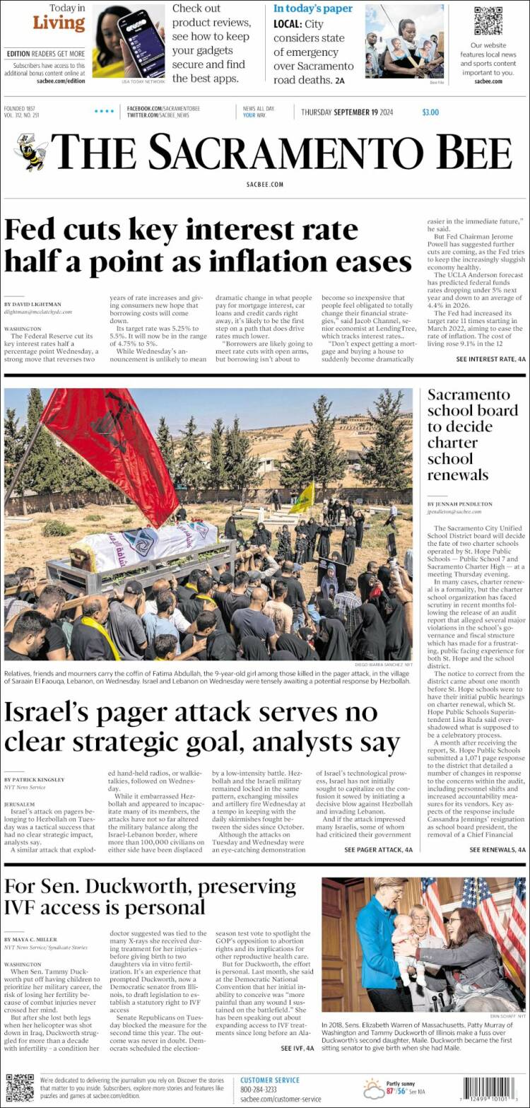 Portada de The Sacramento Bee (USA)