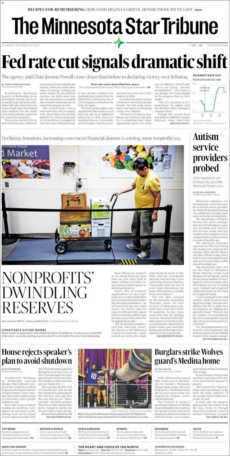Portada de Star Tribune (USA)