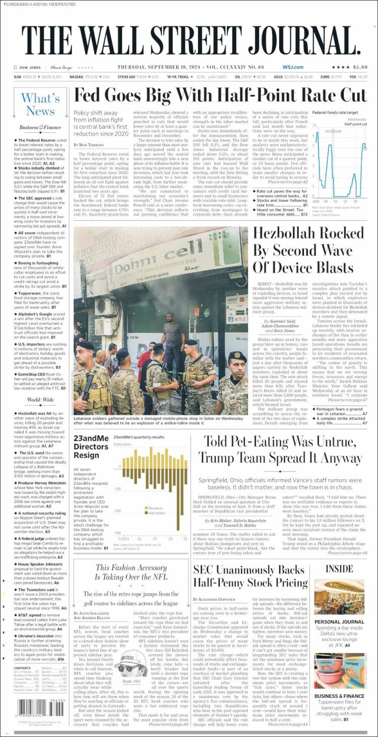 Portada de Wall Street Journal (USA)