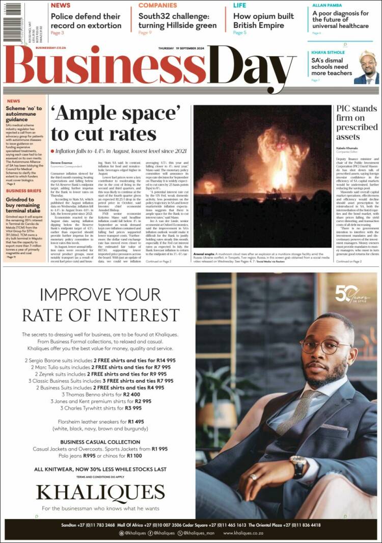 Portada de Business Day (Sud&aacute;frica)