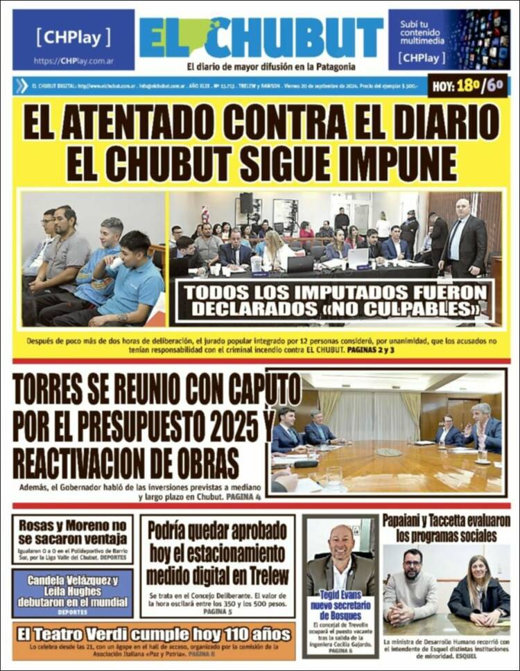 Portada de El Chubut (Argentina)