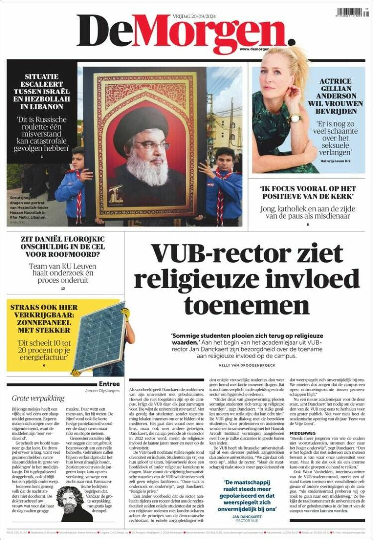 Portada de De Morgen (B&eacute;lgica)
