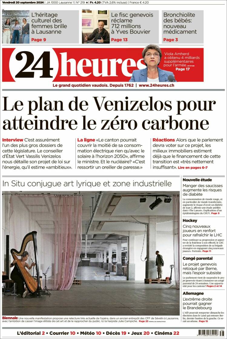 Portada de 24 Heures (Suiza)