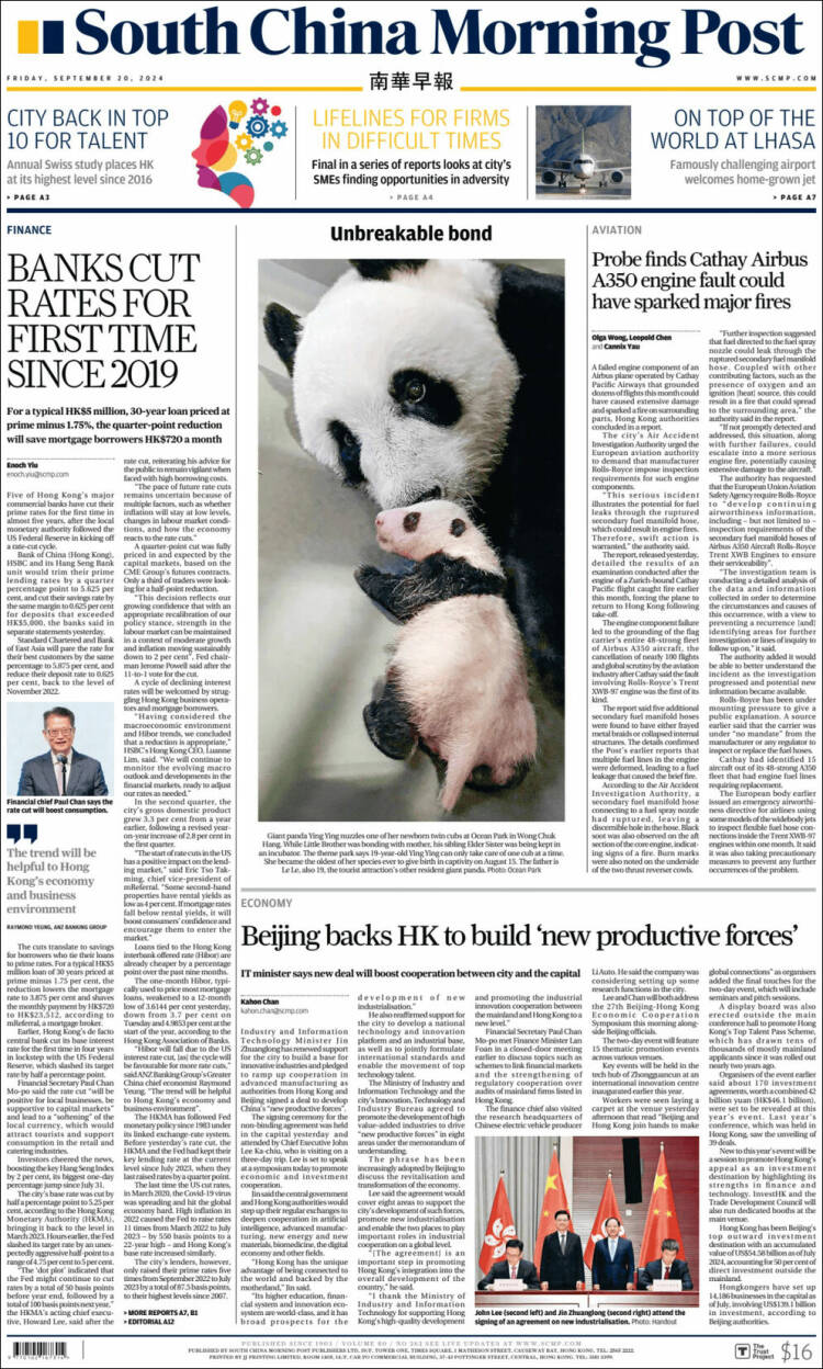 Portada de South China Morning Post (China)