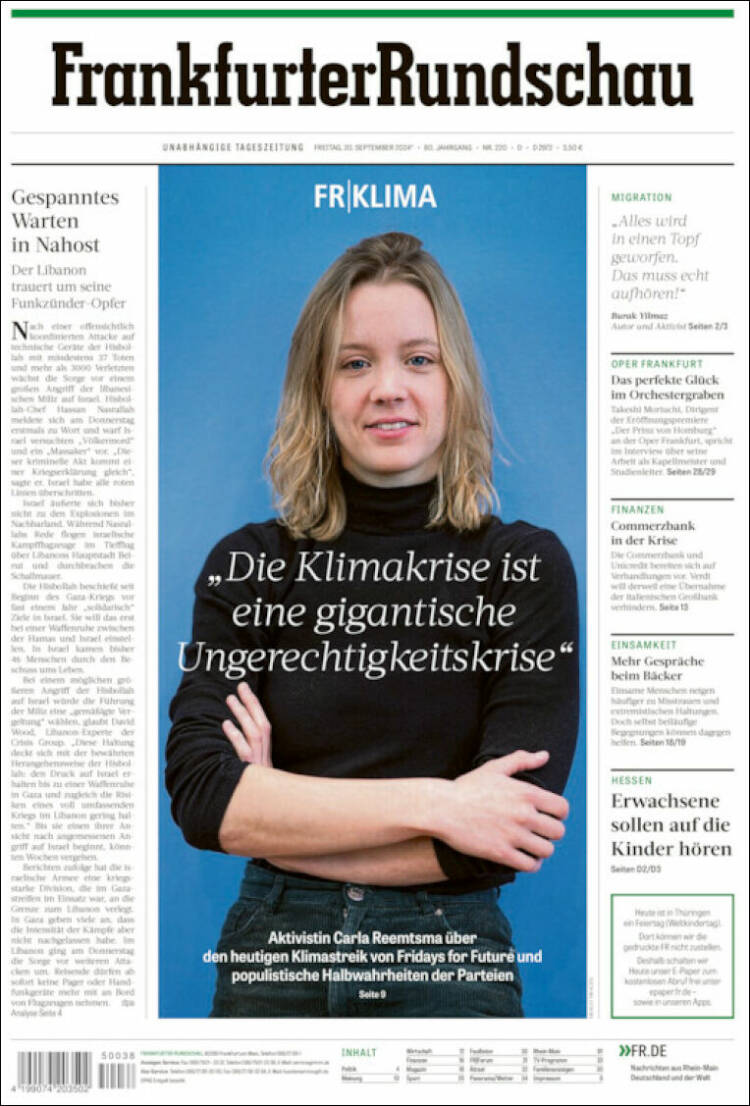 Portada de Frankfurter Rundschau (Alemania)