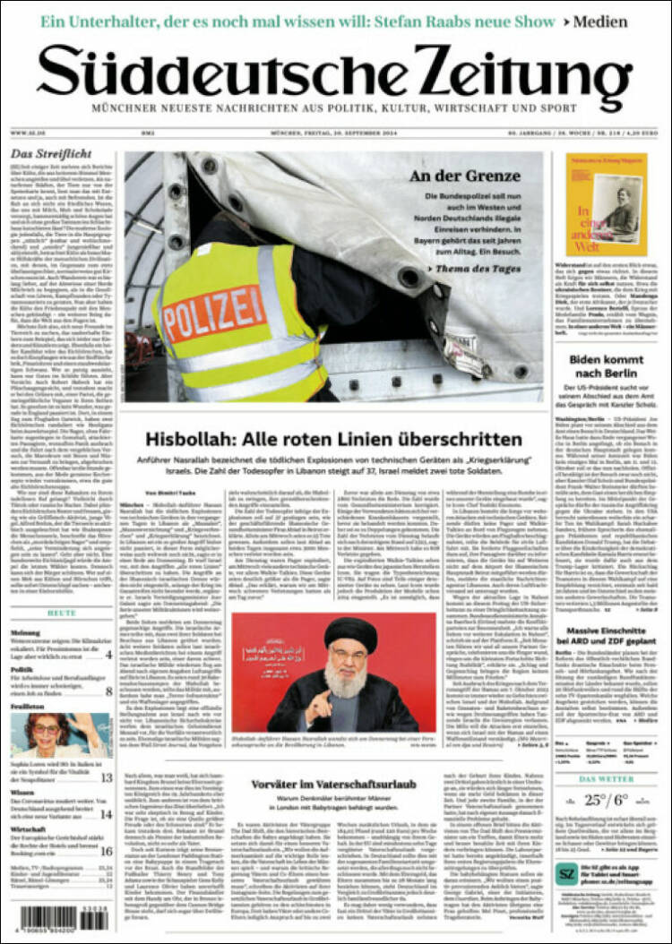 Portada de Sueddeutsche (Alemania)