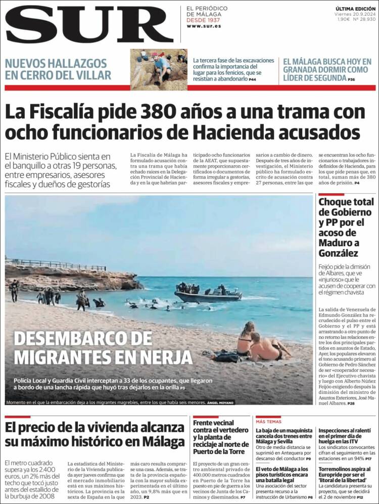 Portada de Diario el Sur (España)