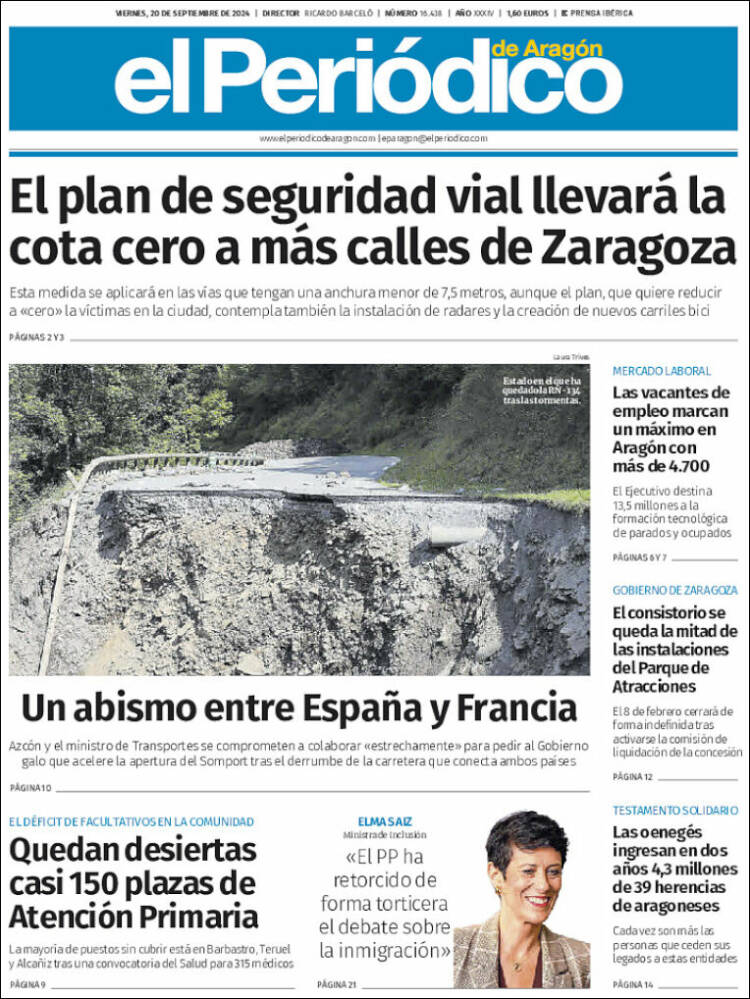 Portada de El Periódico de Aragón (España)