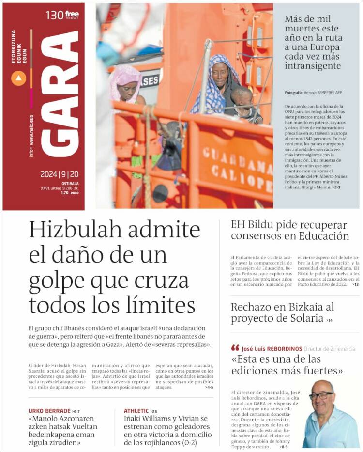 Portada de Gara (España)