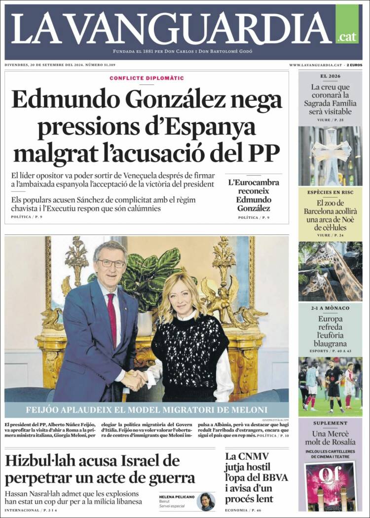 Portada de La Vanguardia (España)
