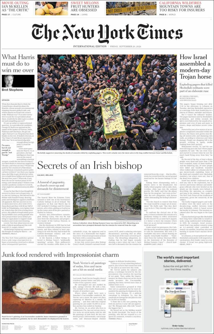 Portada de International New York Times (Europa)