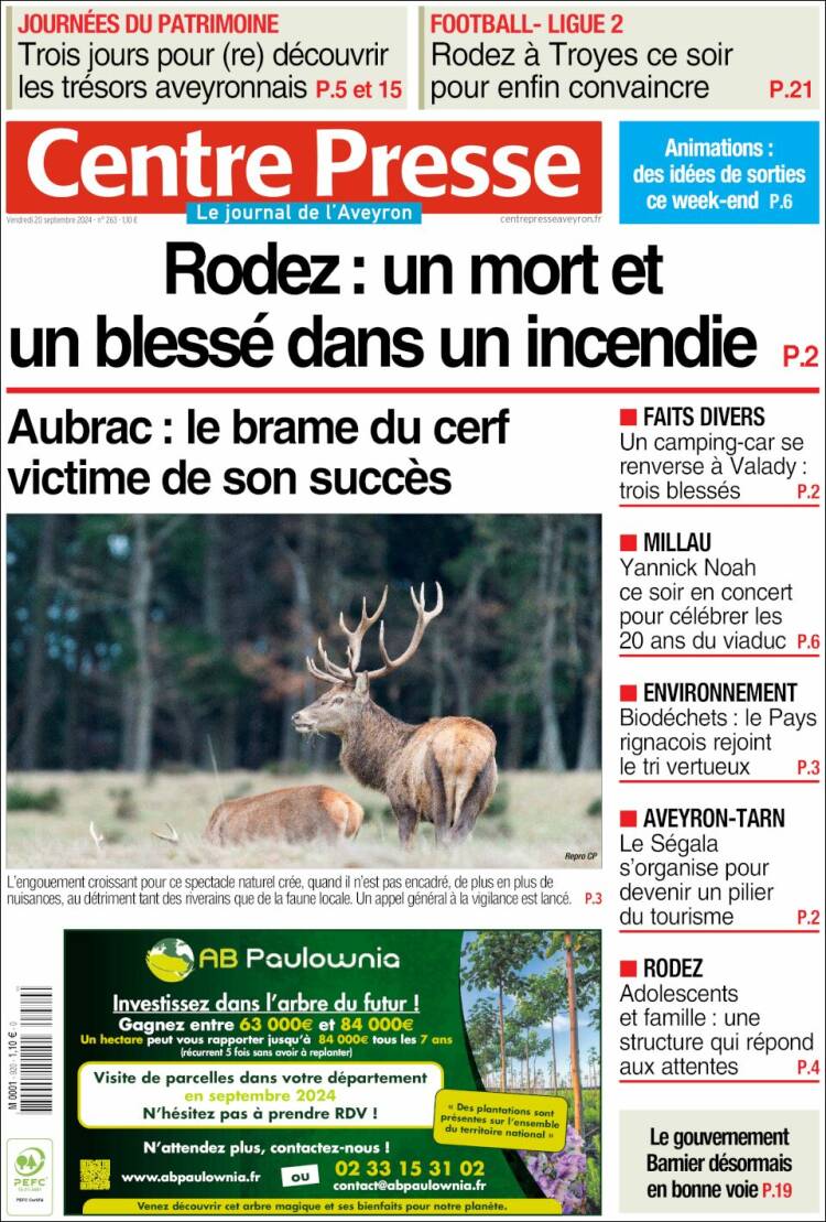 Portada de Centre Presse (Francia)