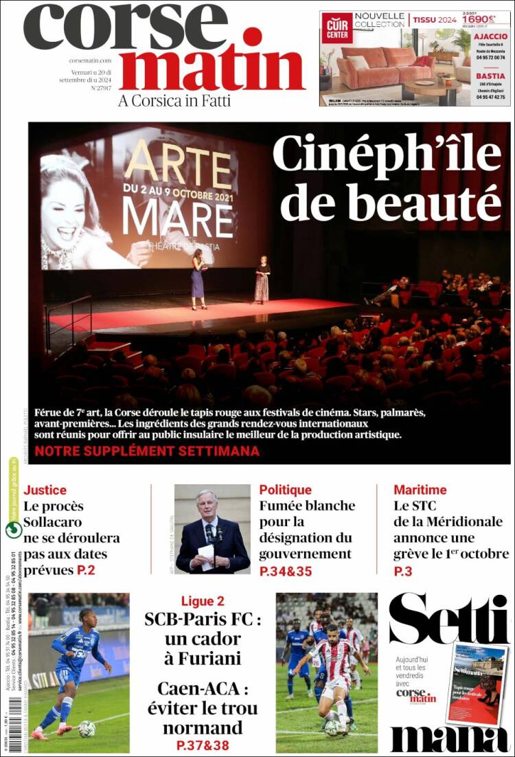 Portada de Corse-Matin (Francia)