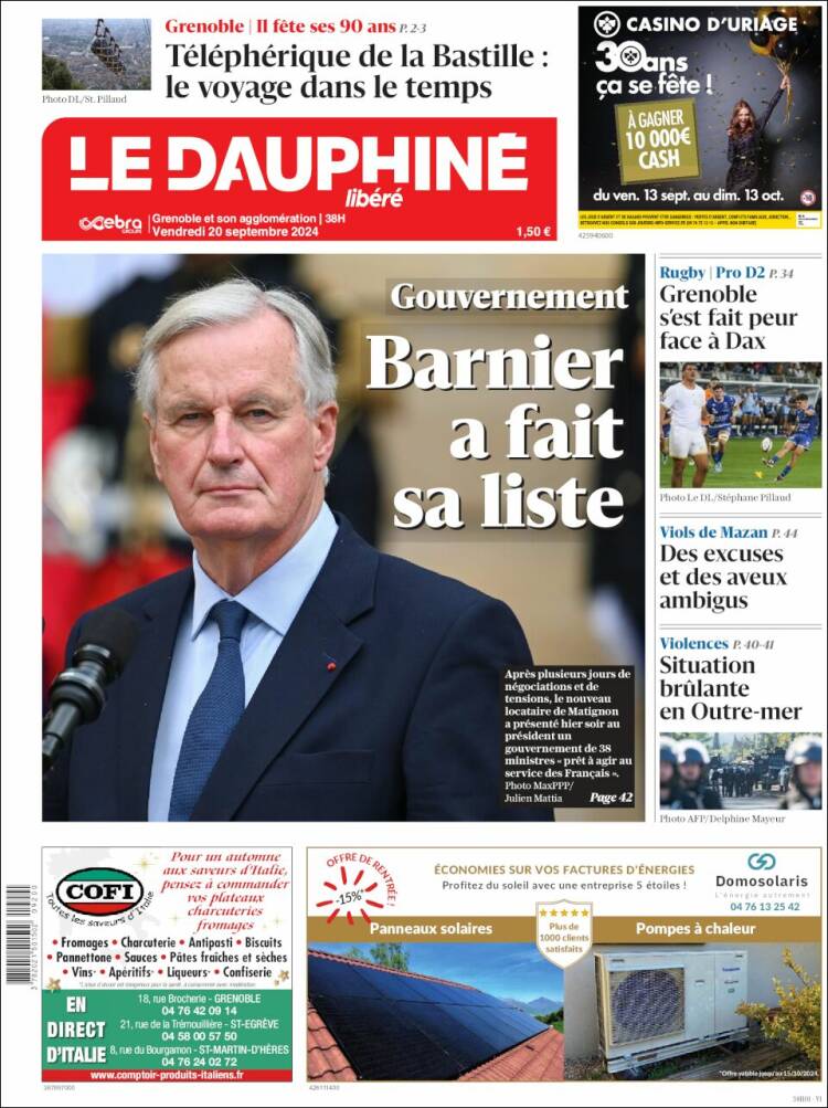 Portada de Le Dauphiné Libéré (Francia)
