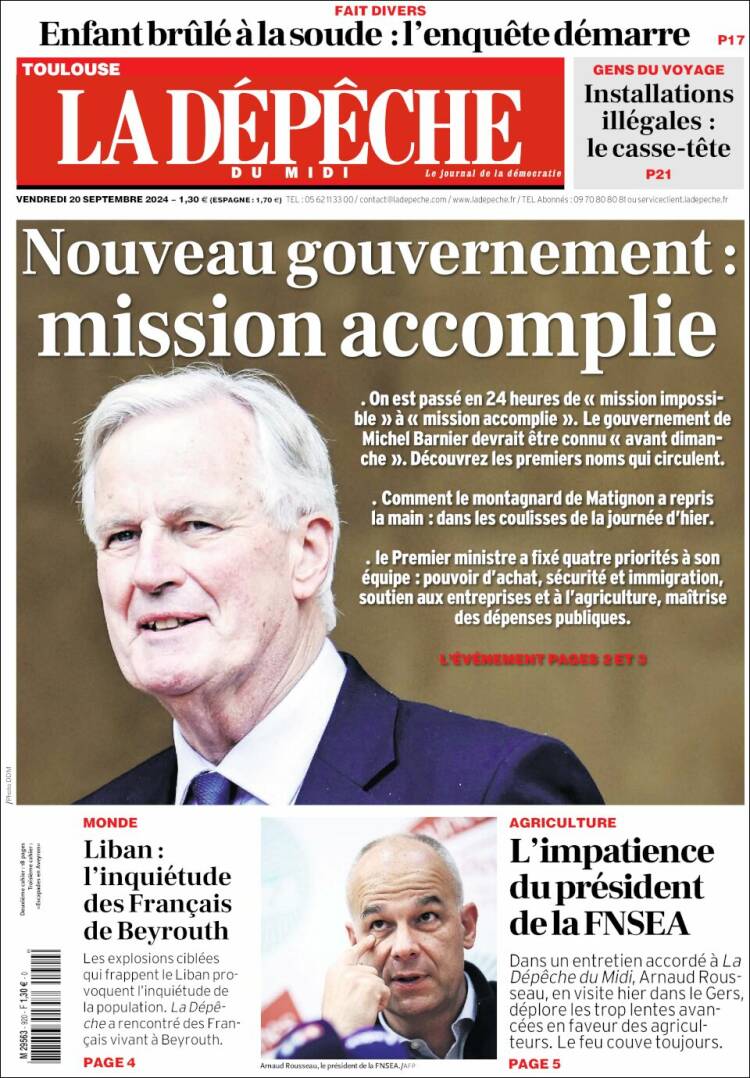 Portada de La Dépêche du Midi (Francia)