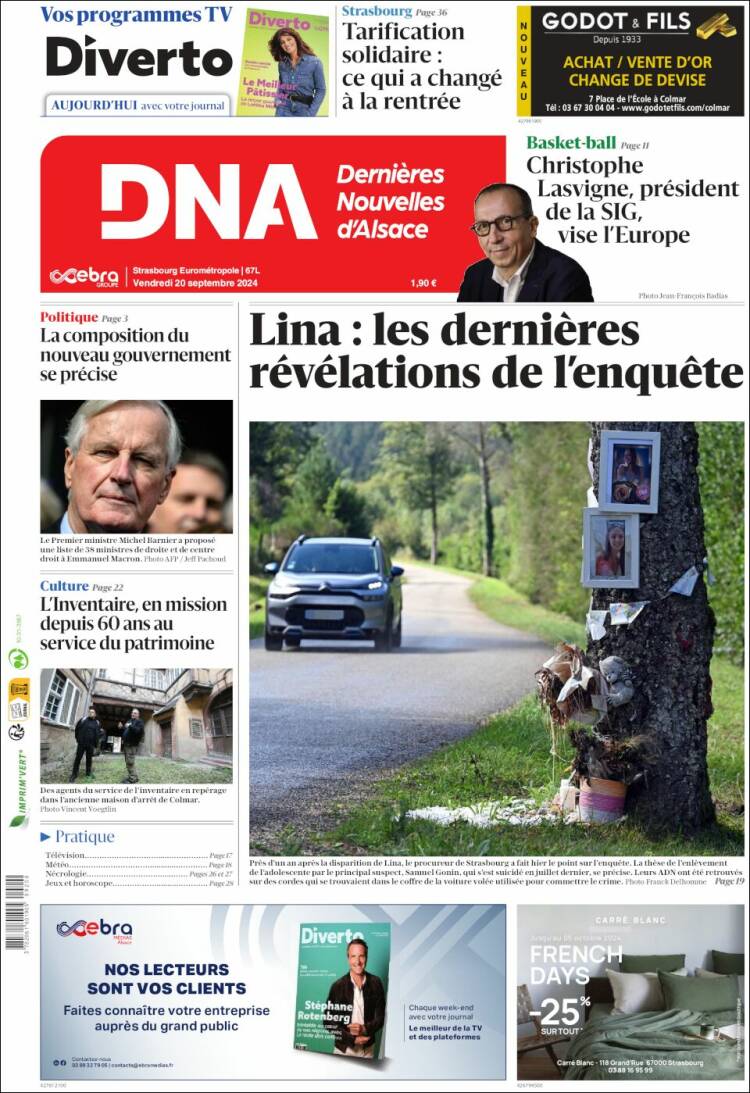 Portada de Les Dernières Nouvelles d'Alsace (Francia)
