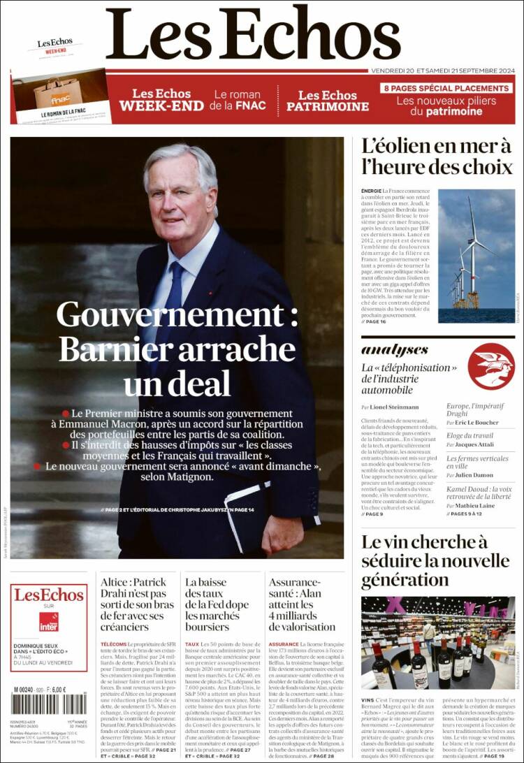 Portada de Les Echos (Francia)