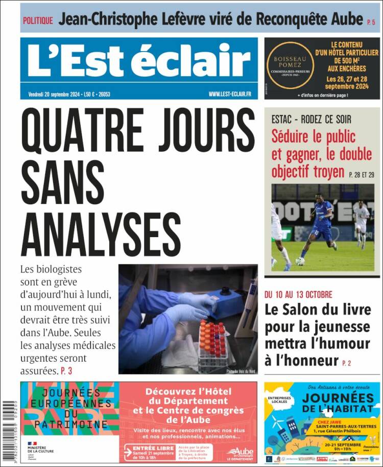 Portada de L'Est Eclair (Francia)