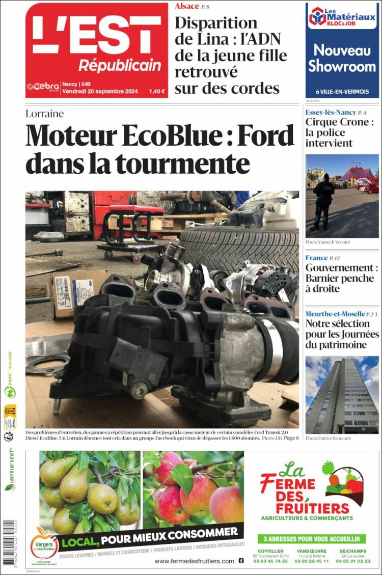 Portada de L'Est Republicain (Francia)