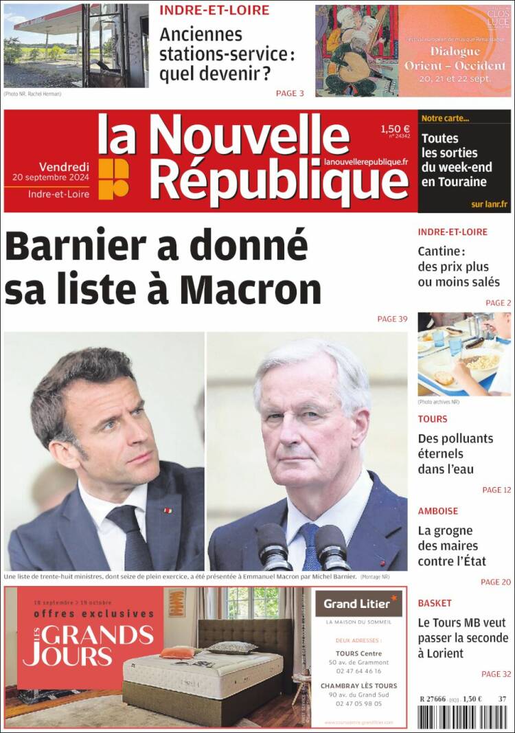 Portada de La Nouvelle Republique (Francia)